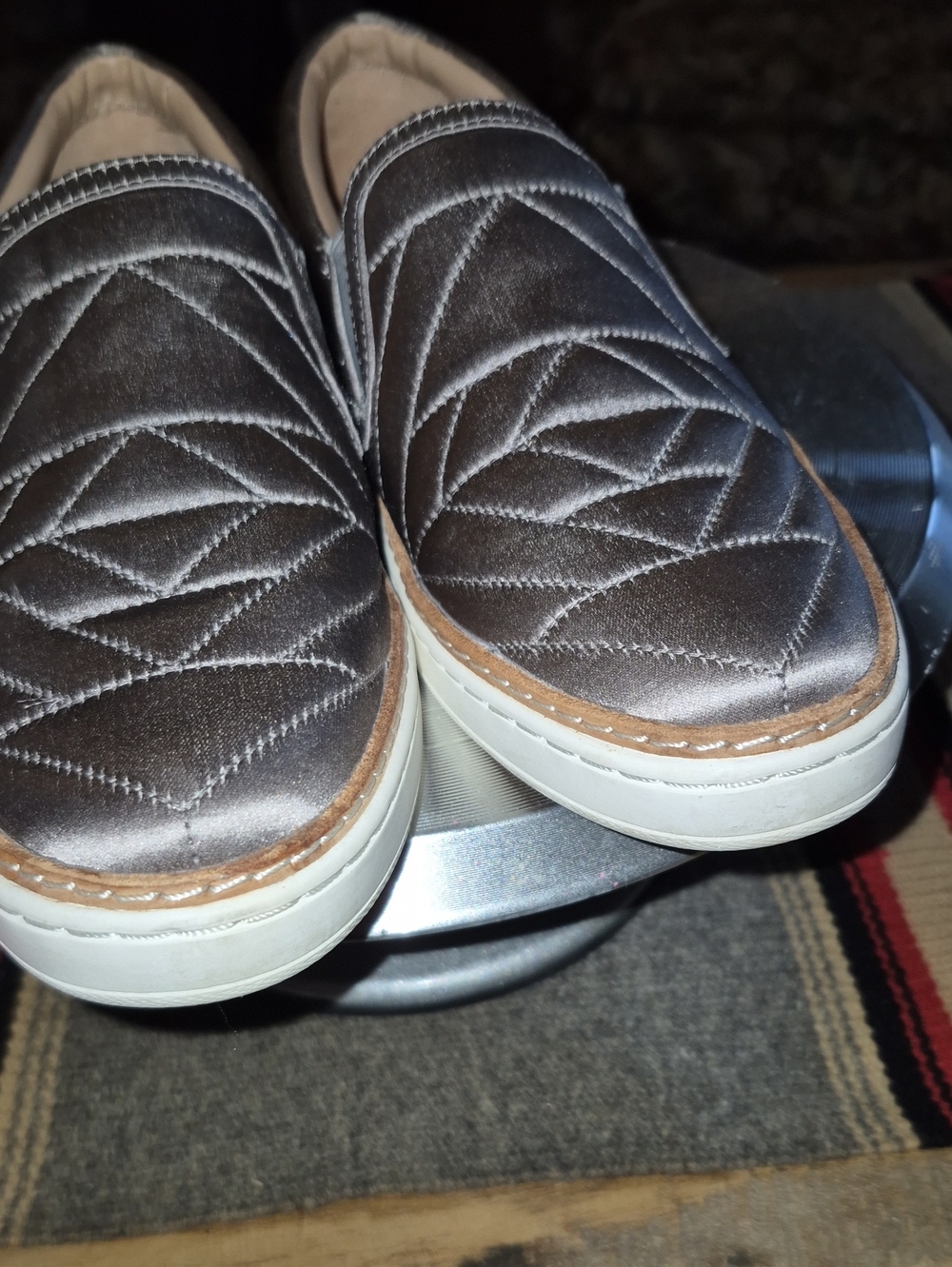 UGG "Soleda": Satin quilted slip-on sneakers. , Silver Grey color.EC(#1856S) - Picture 10 of 16